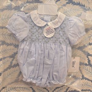 Feltman brothers blue smocked girls bubble 6m NWT